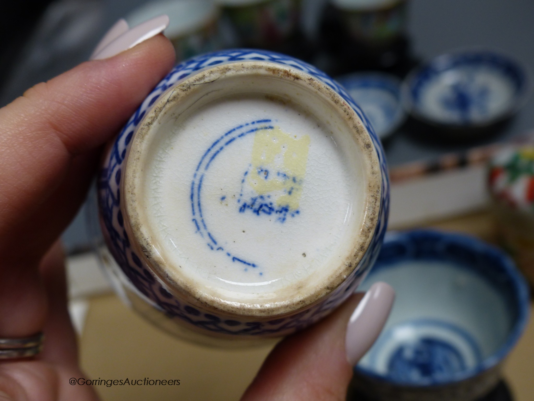 A group of Chinese porcelain tableware including teabowls and three dishes